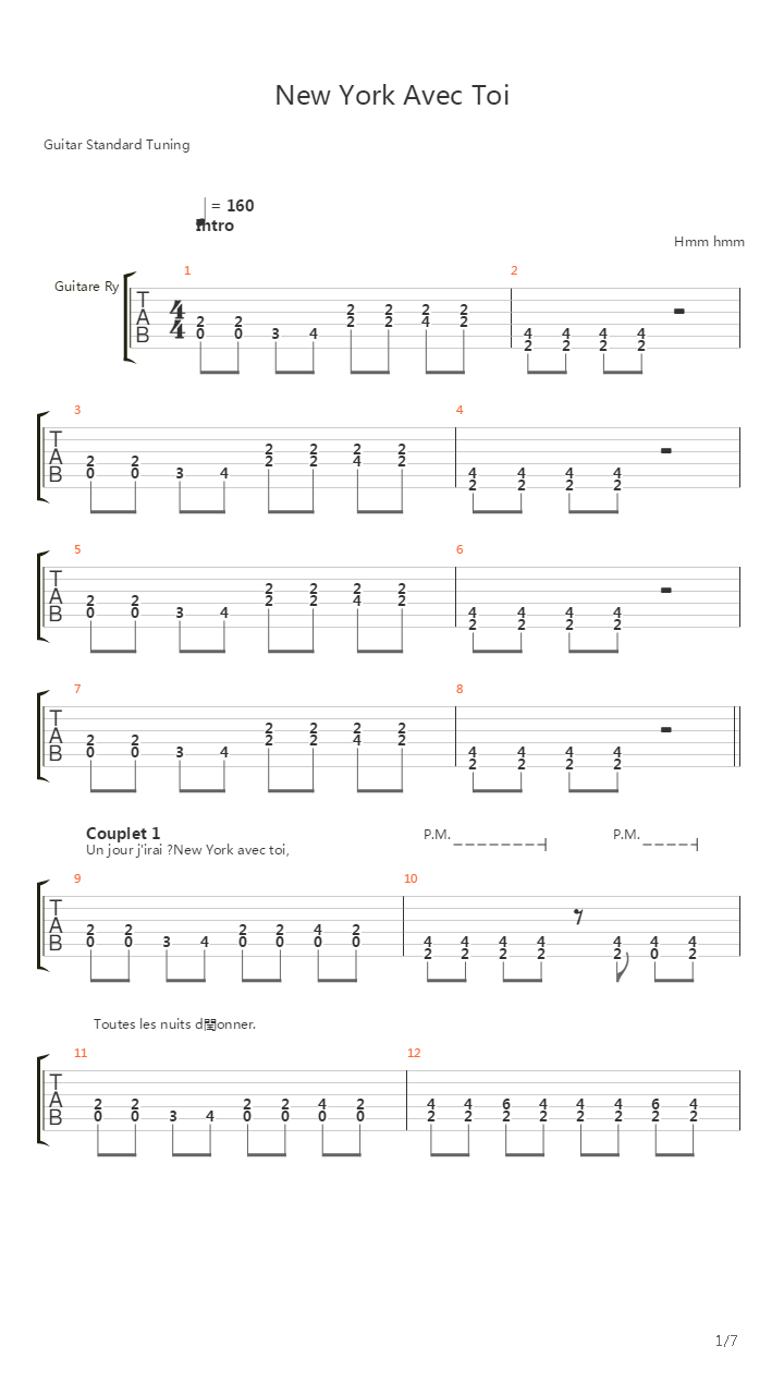 New York Avec Toi吉他谱