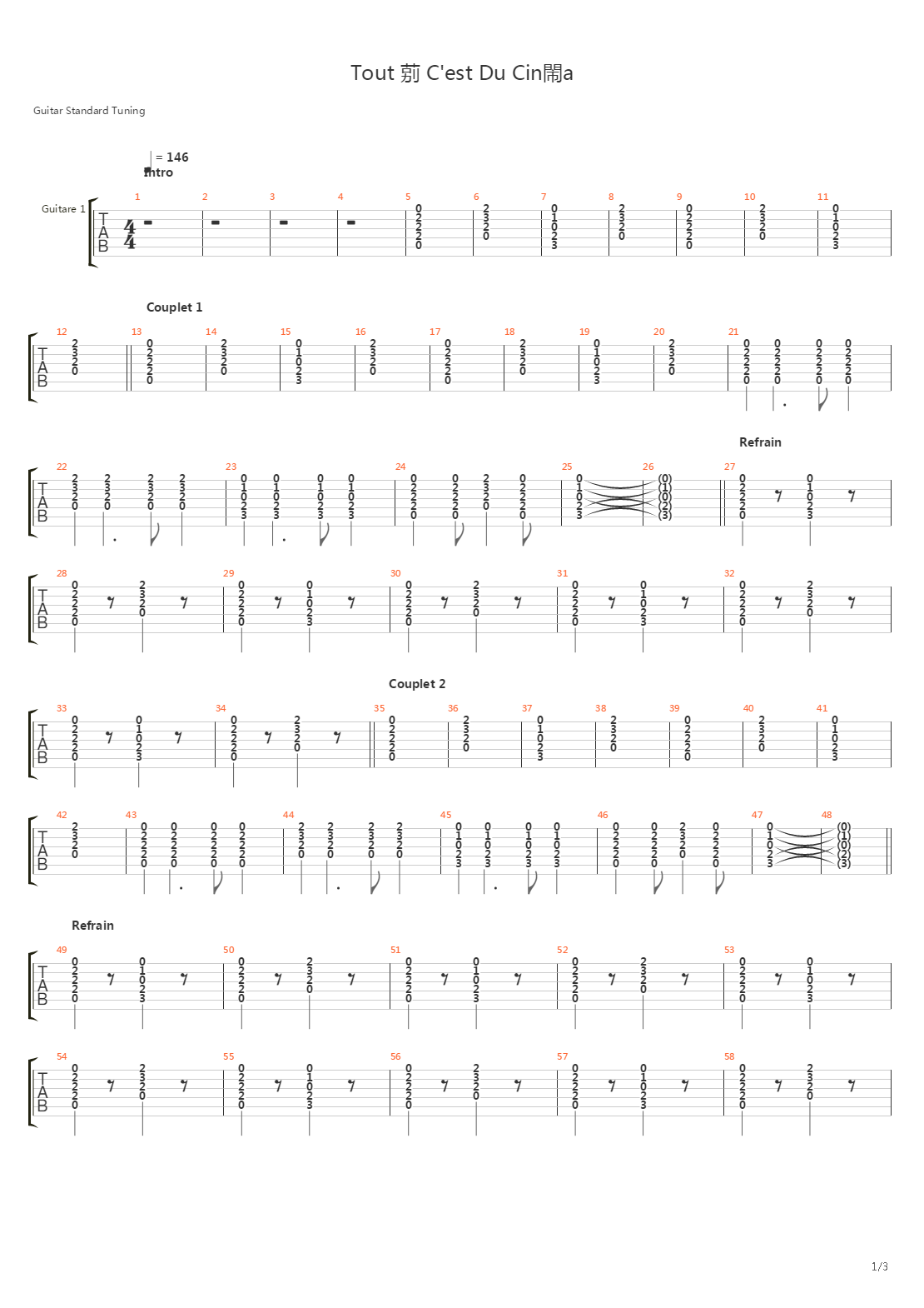 Tout A Cest Du Cinma吉他谱