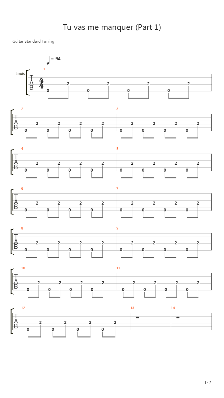 Tu Vas Me Manquer吉他谱