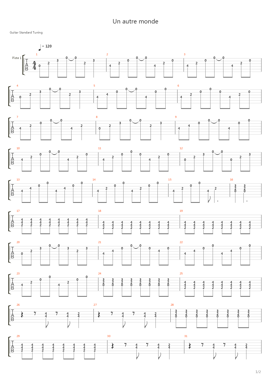 Un Autre Monde吉他谱