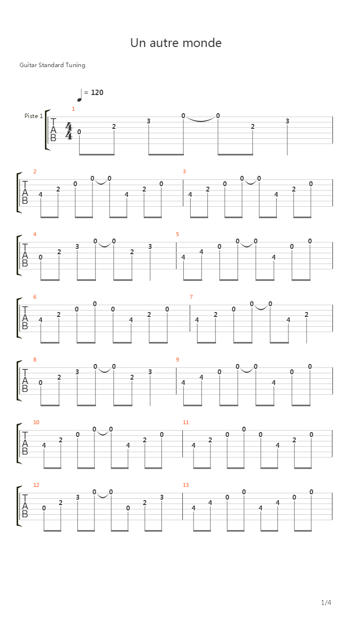 Un Autre Monde吉他谱