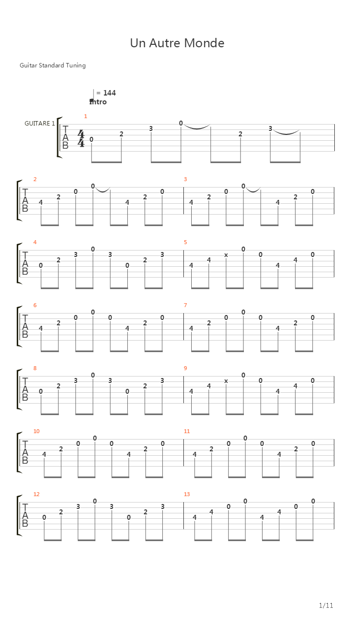 Un Autre Monde吉他谱