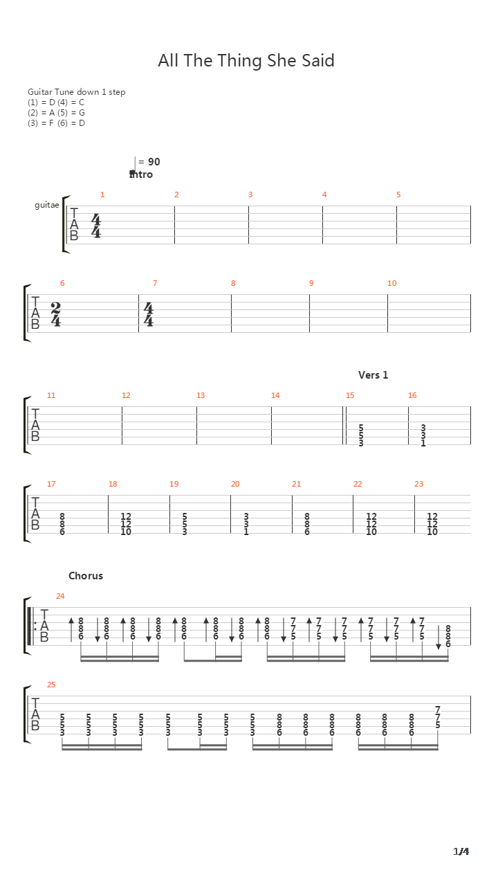 All The Things She Said吉他谱