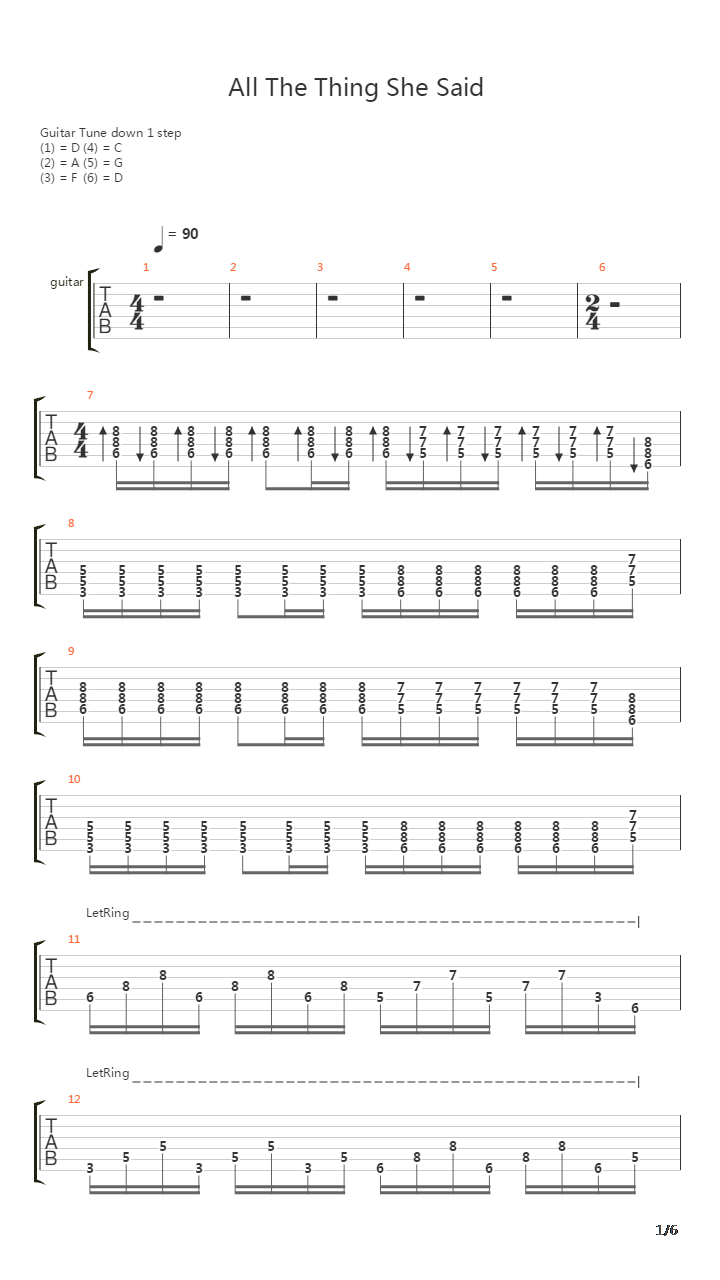 All The Things She Said吉他谱