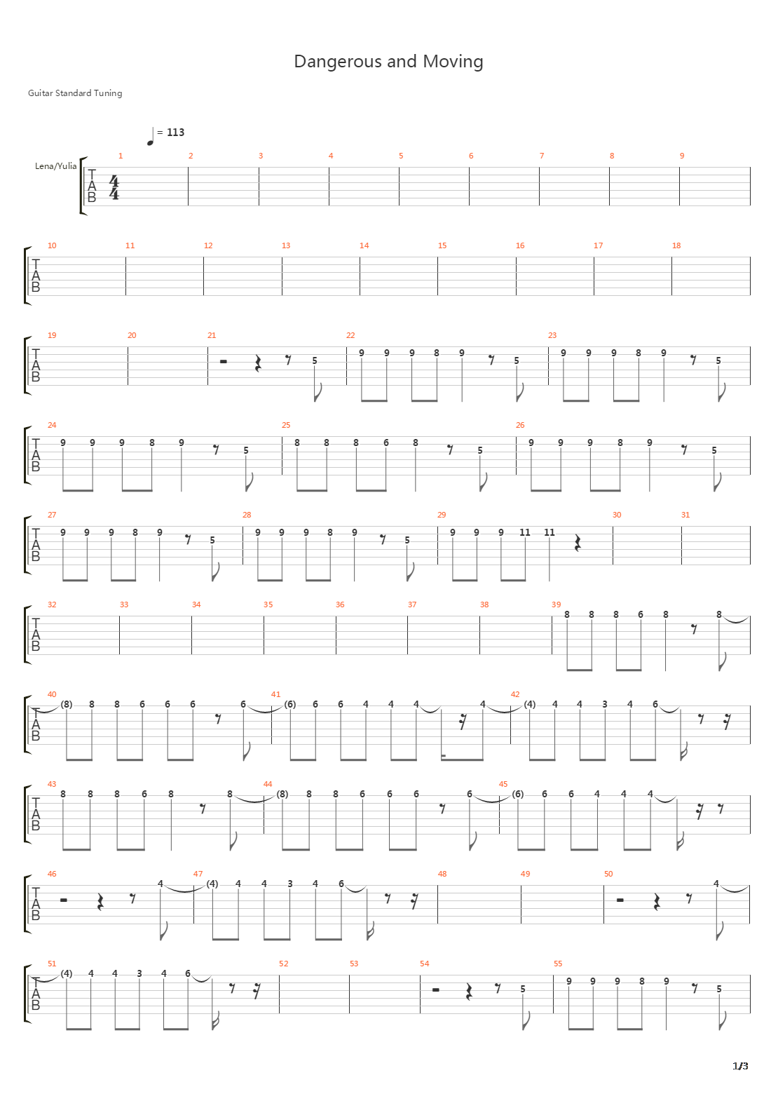 Dangerous And Moving吉他谱