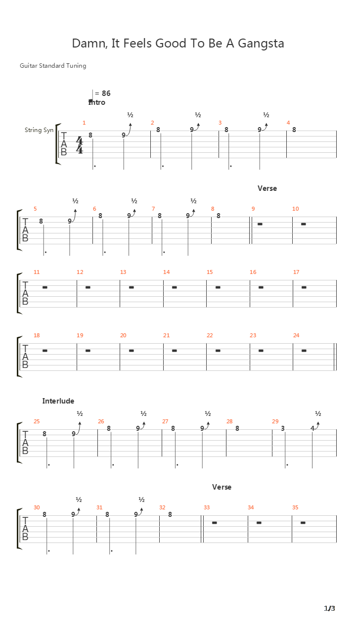 Damn It Feels Good To Be A Gansta吉他谱