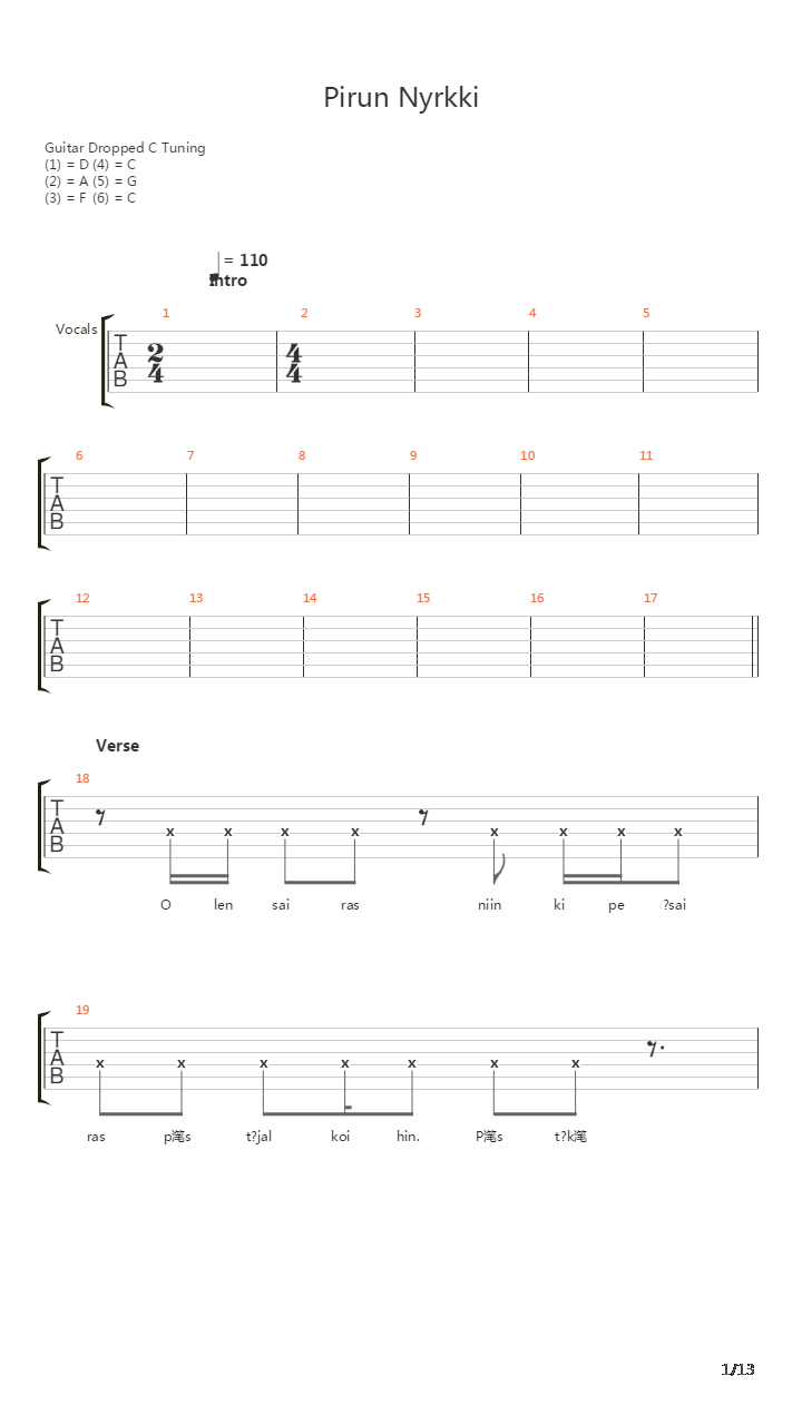 Pirun Nyrkki吉他谱