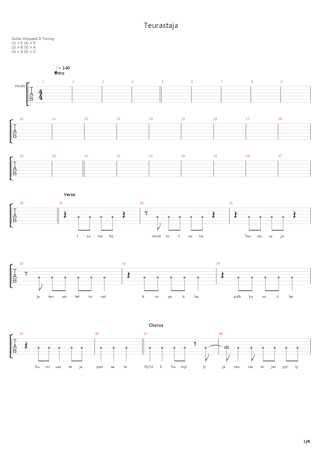 Teurastaja吉他谱