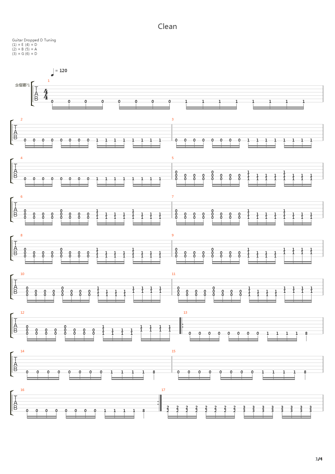 Clean吉他谱