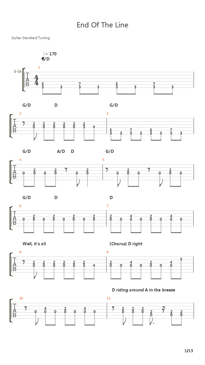 End Of The Line吉他谱