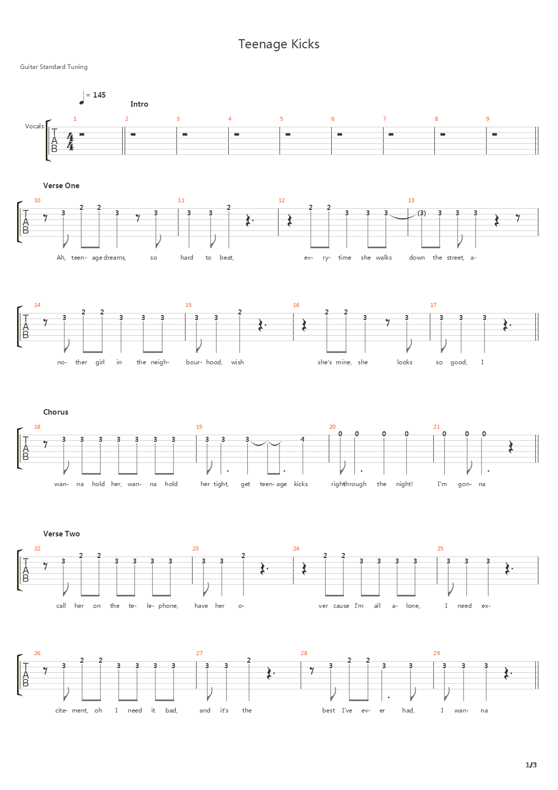 Teenage Kicks吉他谱