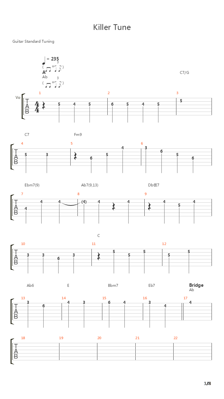 キラーチューン(Killer Tune)吉他谱