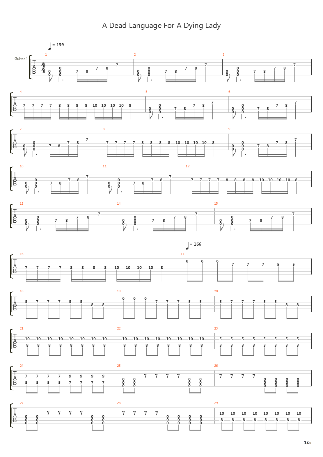 A Dead Language For A Dying Lady吉他谱