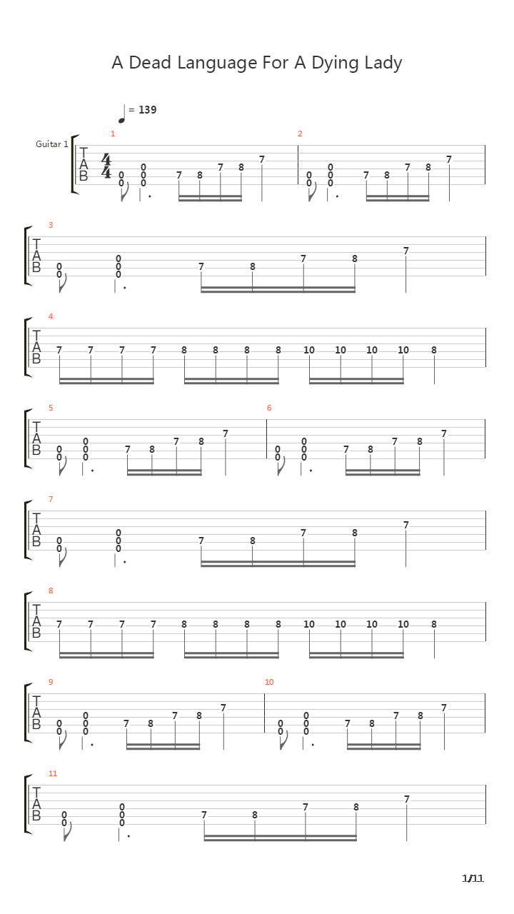 A Dead Language For A Dying Lady吉他谱