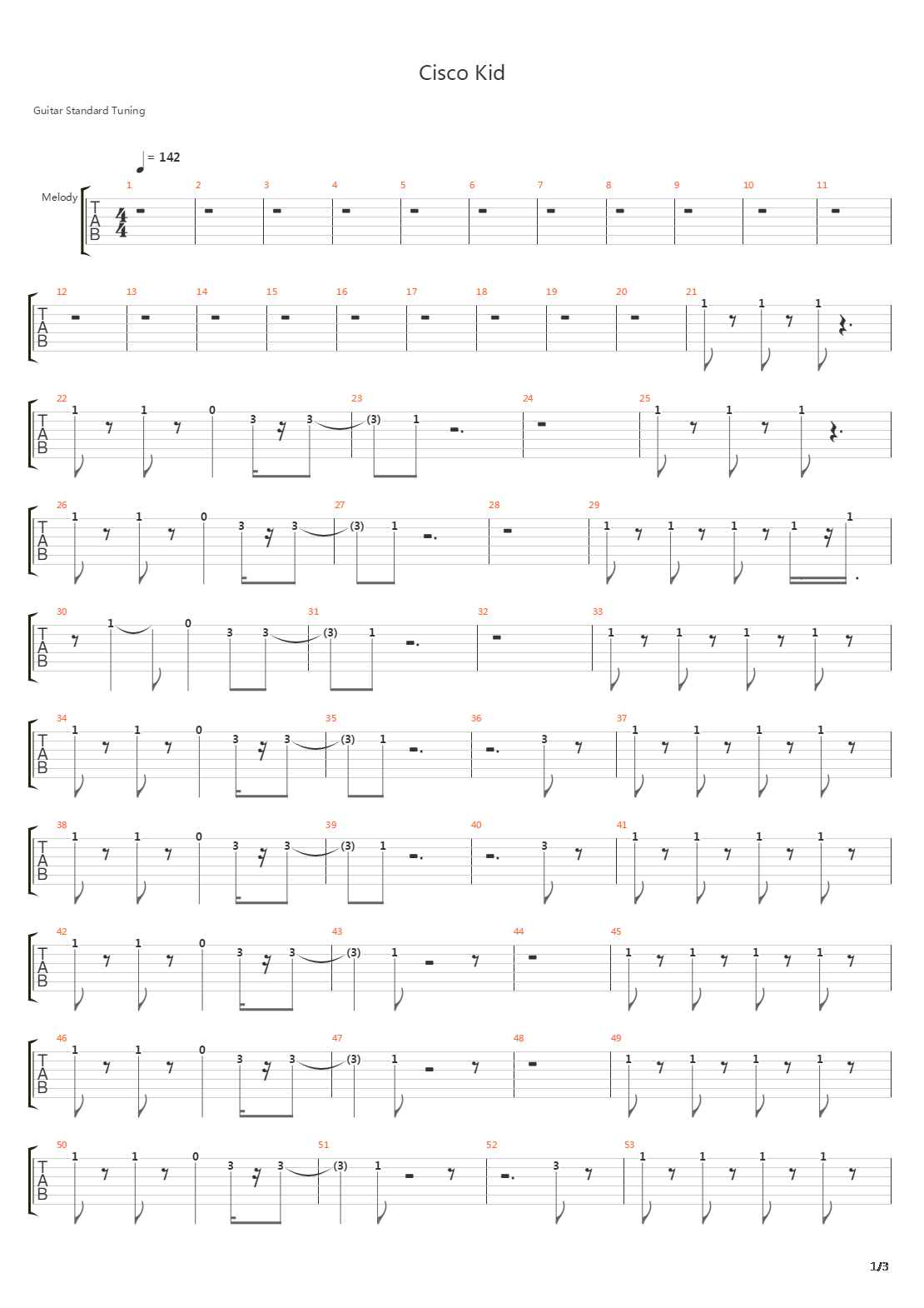 Cisco Kid吉他谱