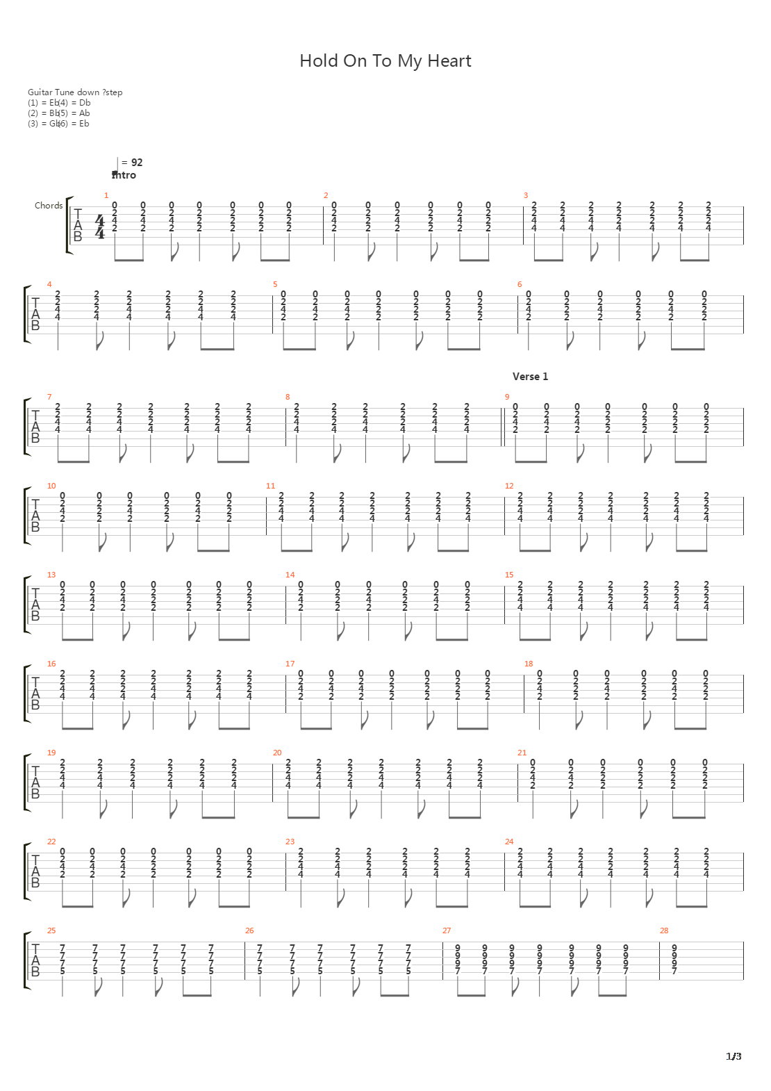 Hold On To My Heart吉他谱