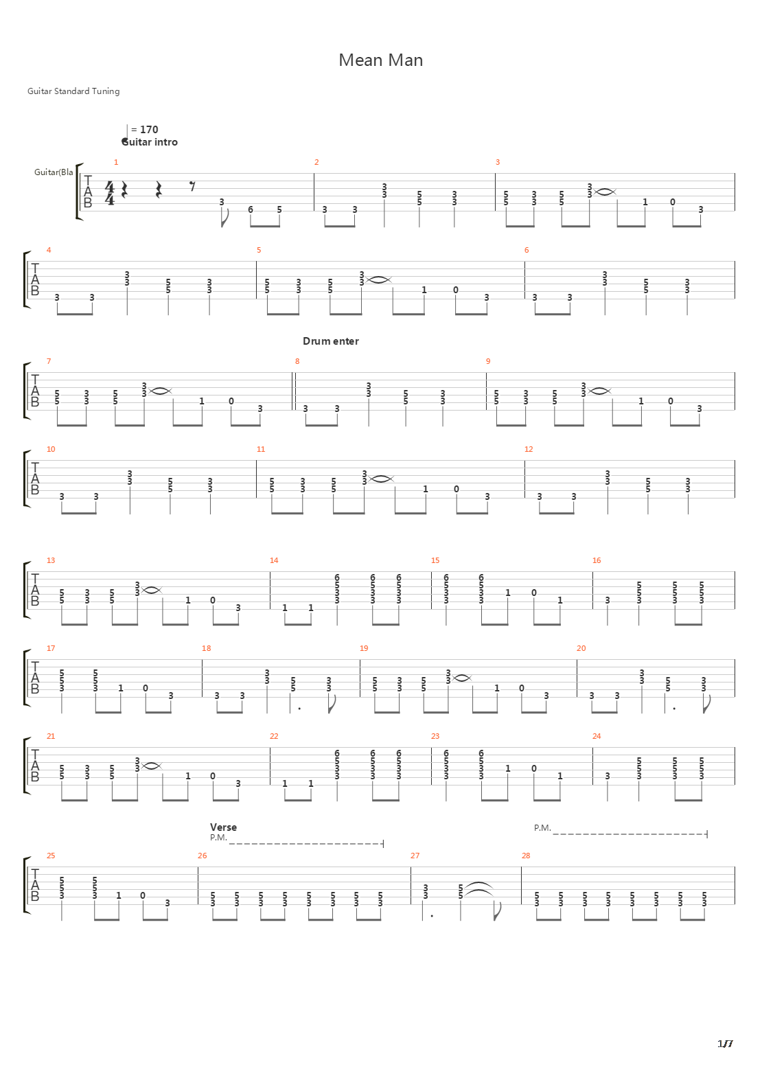 Mean Man吉他谱