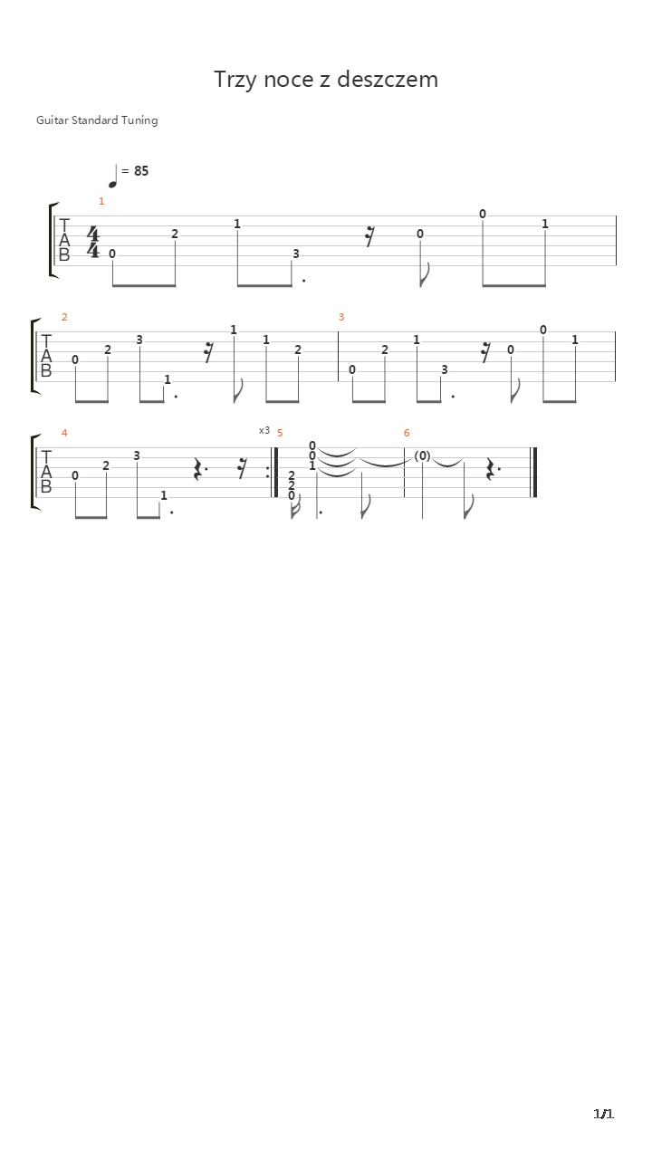 Trzy Noce Z Deszczem吉他谱
