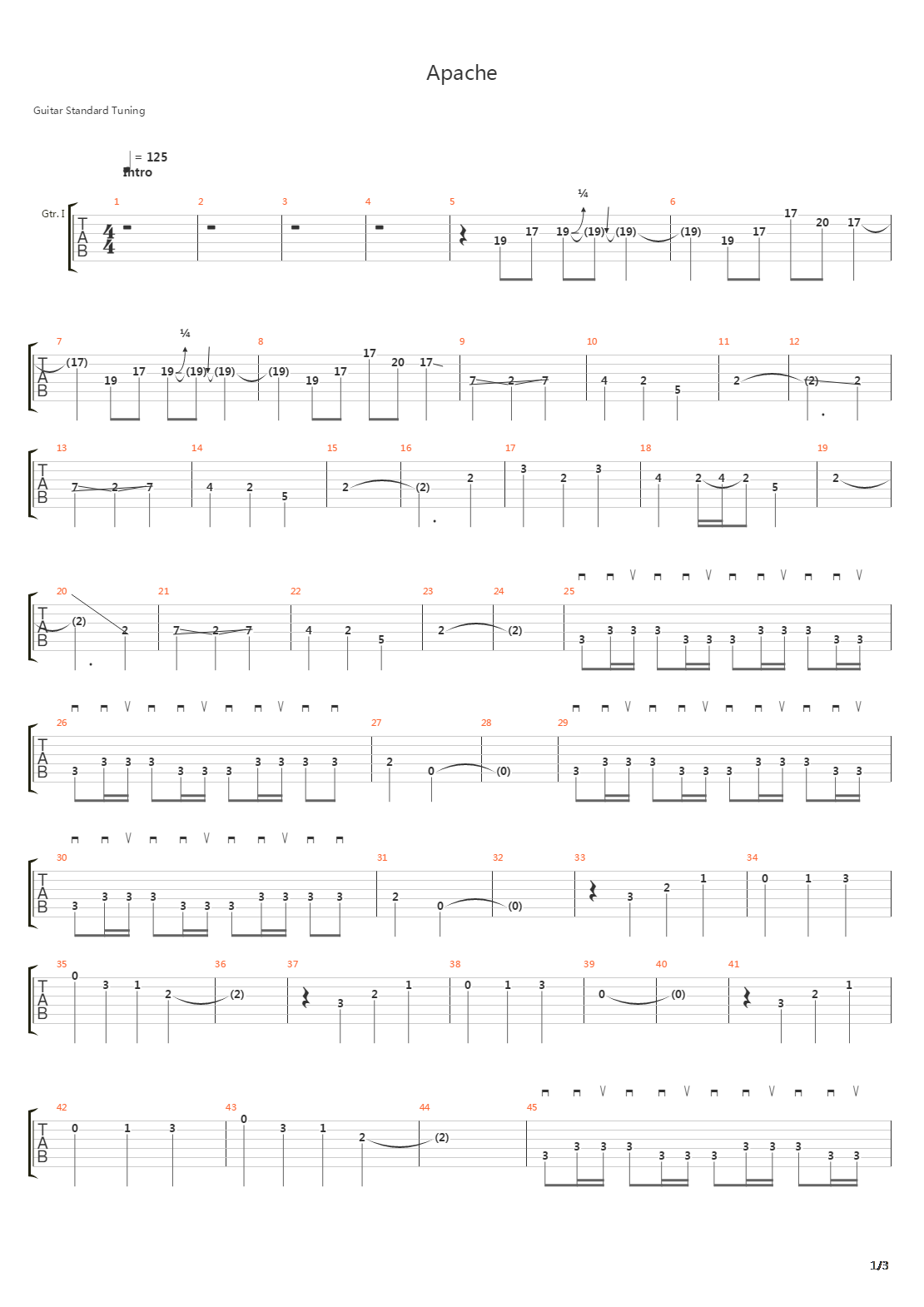 Apache吉他谱