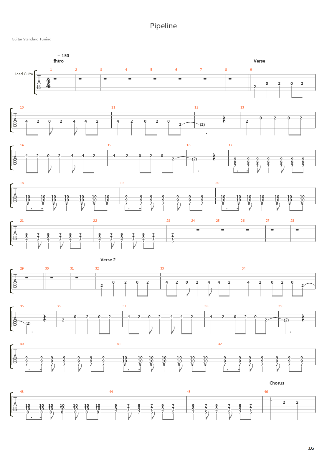 Pipeline吉他谱