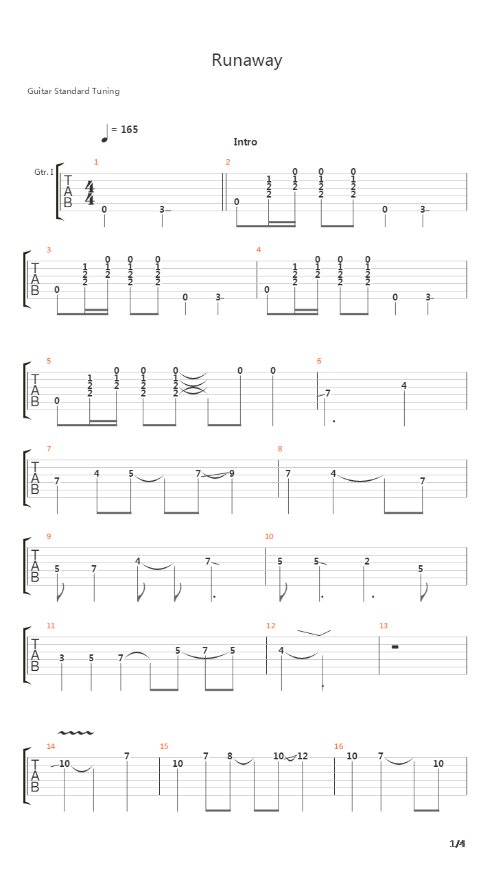 Runaway吉他谱