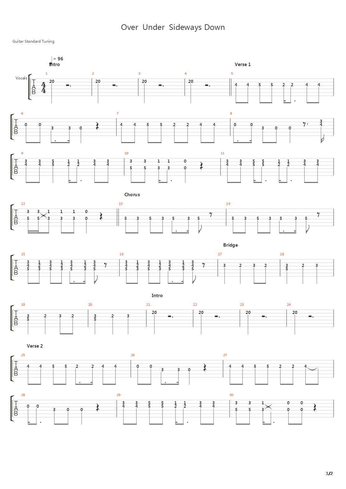 Over Under Sideways Down吉他谱