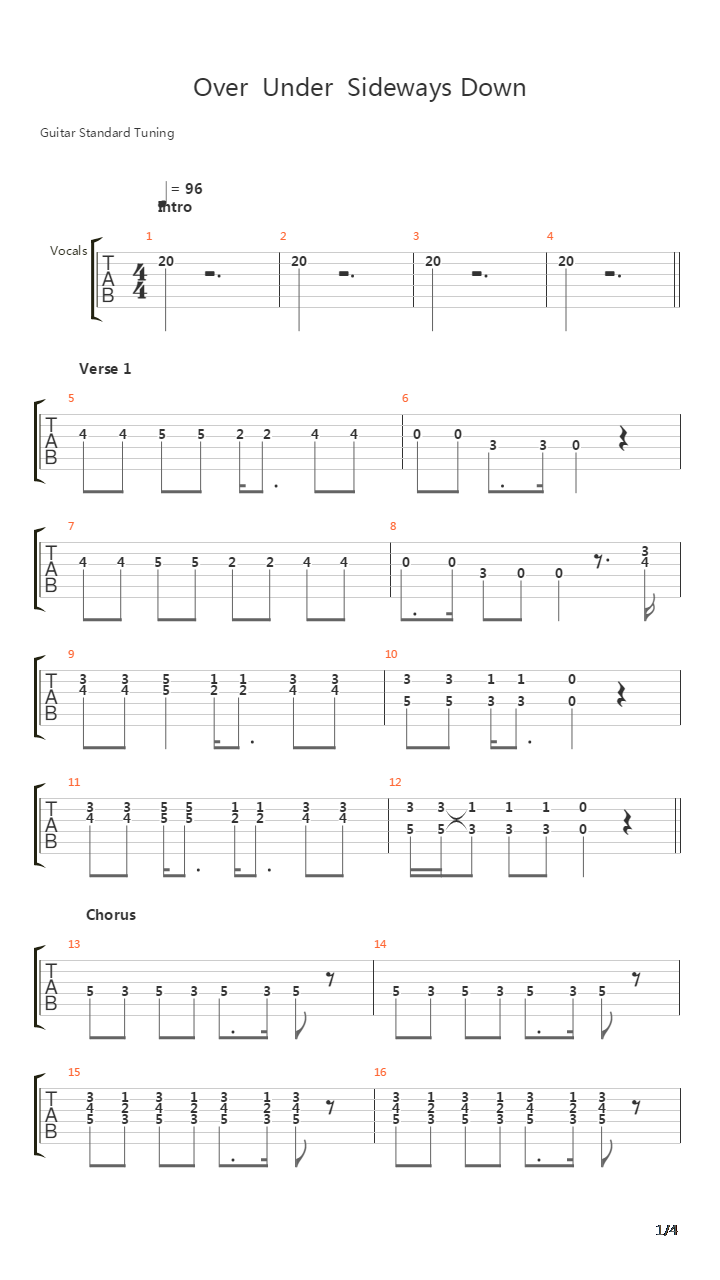 Over Under Sideways Down吉他谱