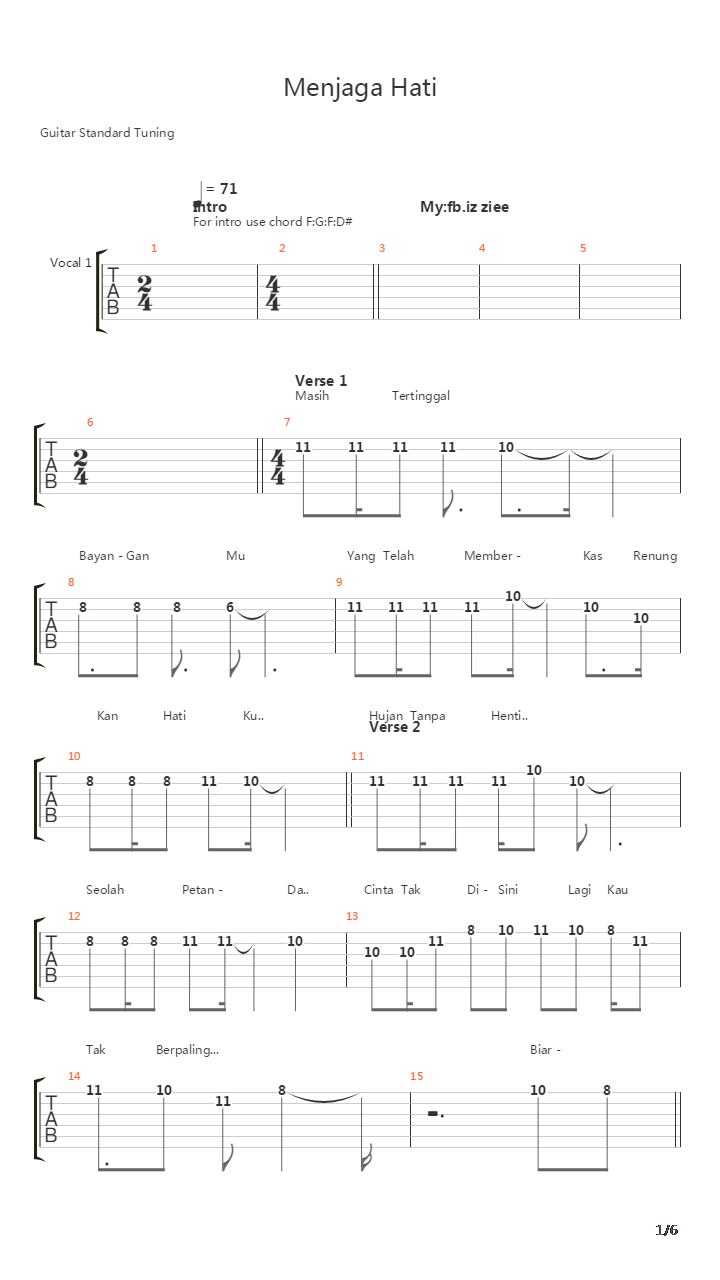 Menjaga Hati吉他谱
