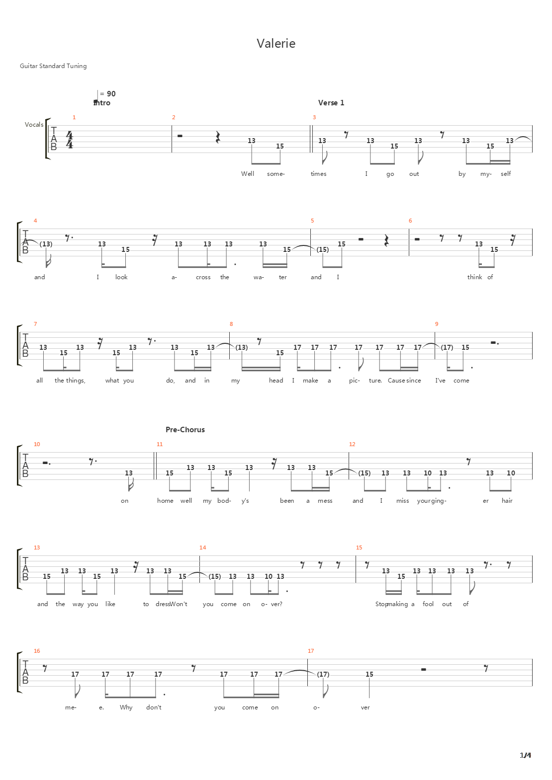 Valerie吉他谱