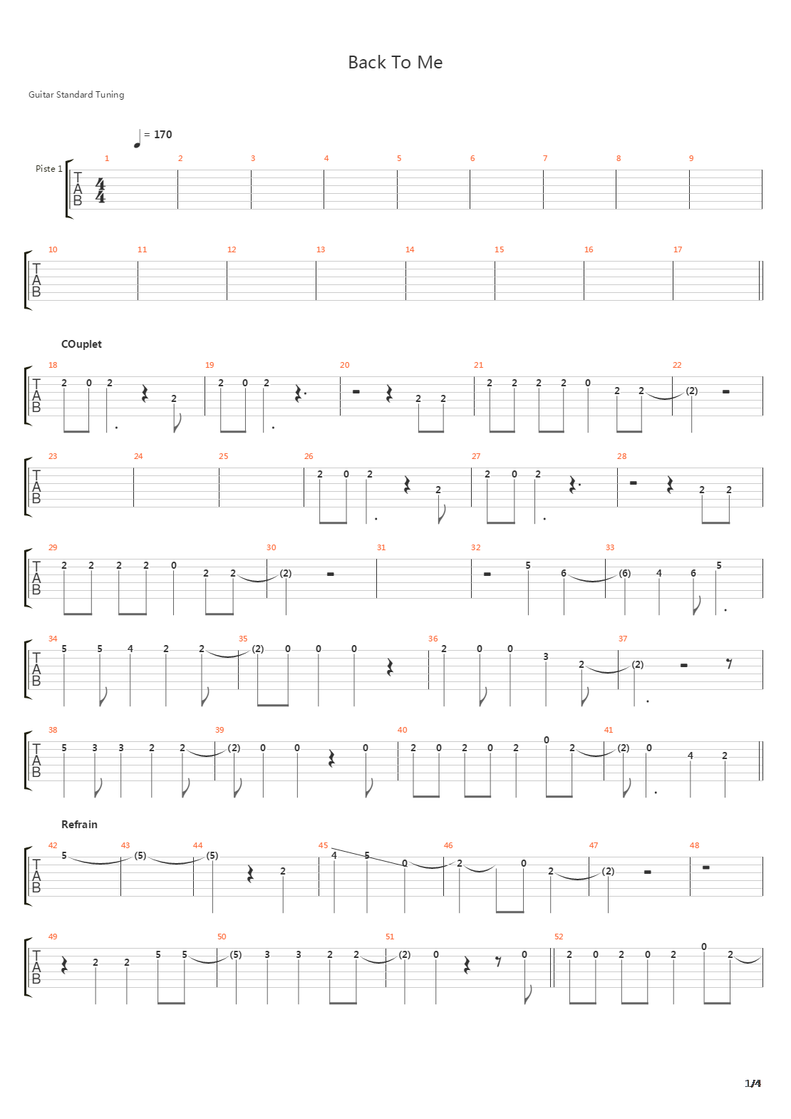 Back To Me吉他谱