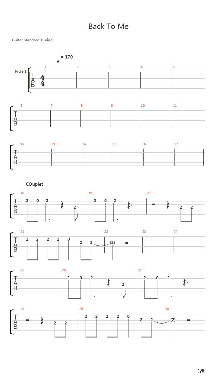 Back To Me吉他谱
