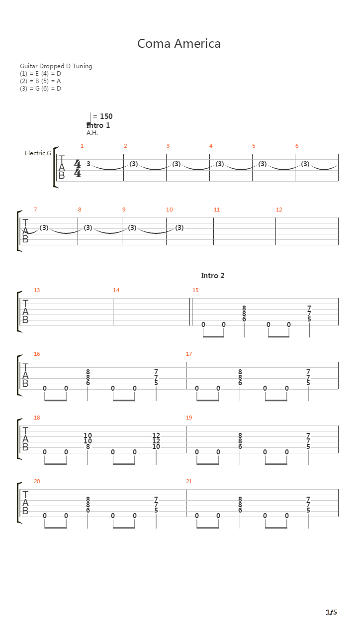 Coma America吉他谱