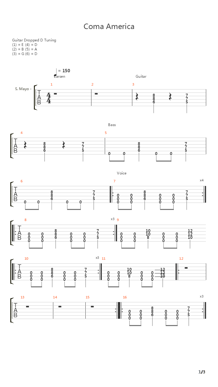 Coma America吉他谱