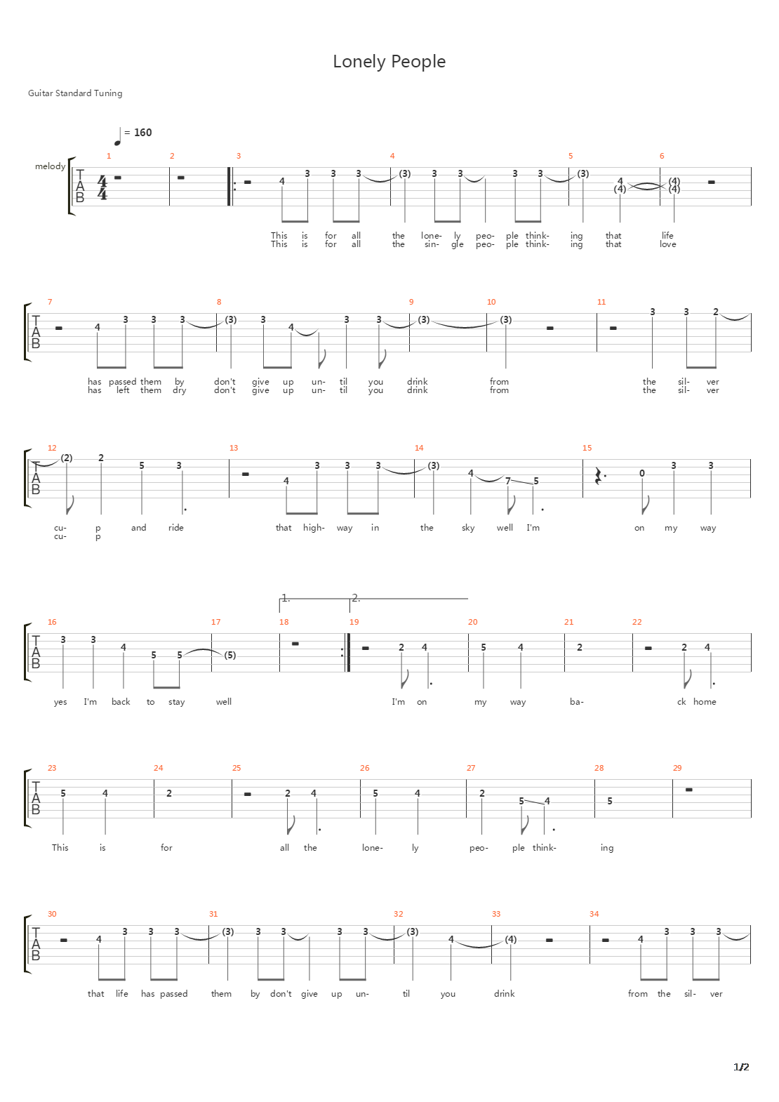 Lonely People吉他谱