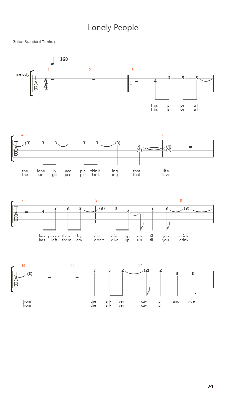 Lonely People吉他谱