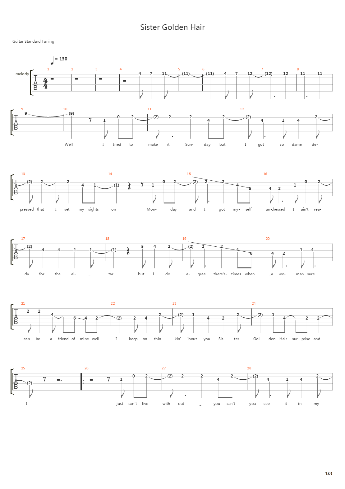 Sister Golden Hair吉他谱