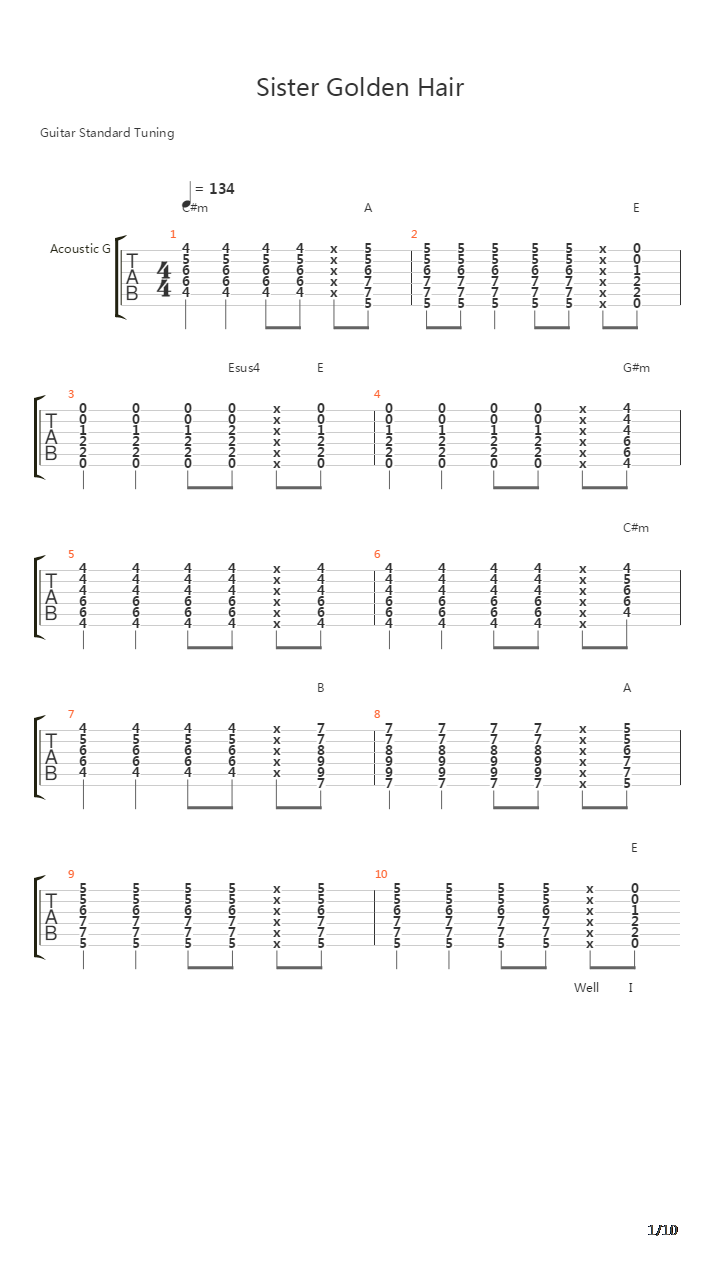 Sister Golden Hair吉他谱
