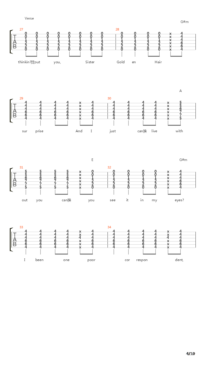 Sister Golden Hair吉他谱