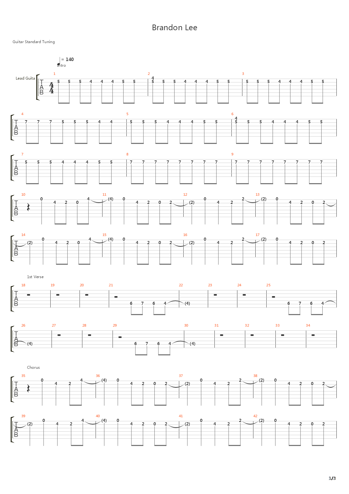 Brandon Lee吉他谱