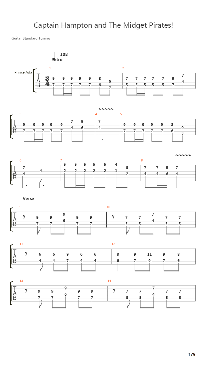 Captain Hampton And The Midget Pirates吉他谱