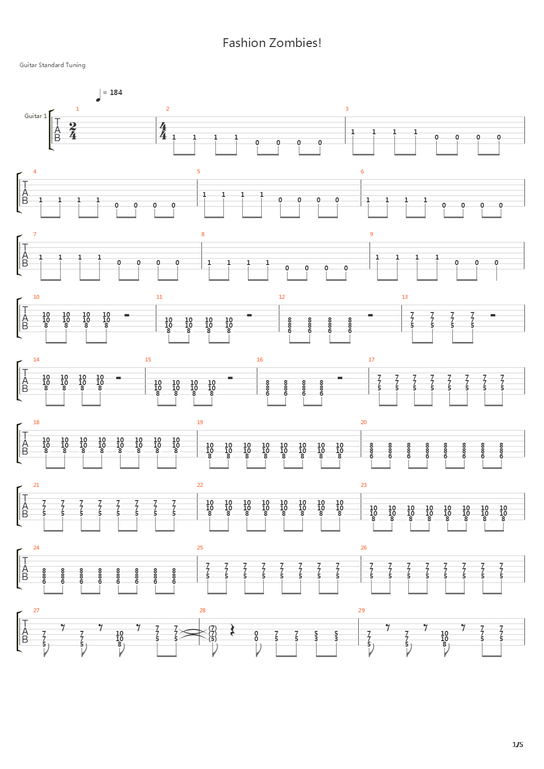 Fashion Zombies吉他谱
