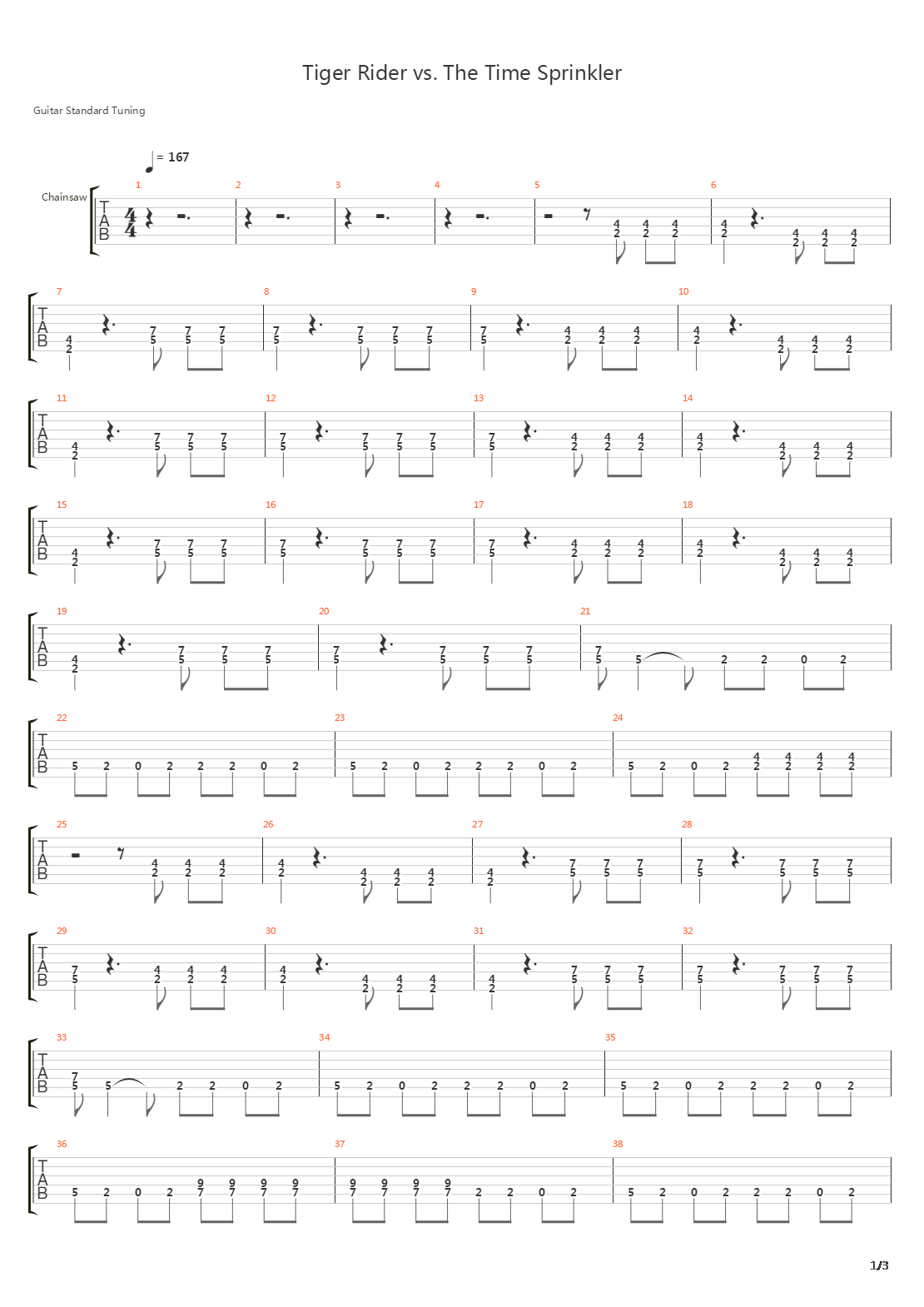 Tiger Rider Vs The Time Sprinkler吉他谱