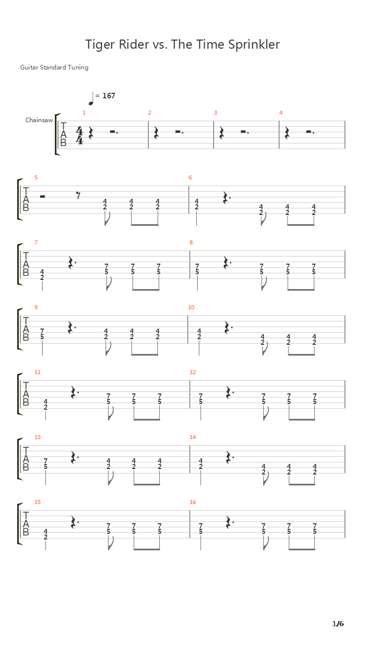 Tiger Rider Vs The Time Sprinkler吉他谱
