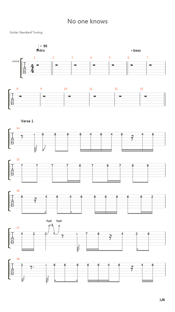 No One Knows吉他谱