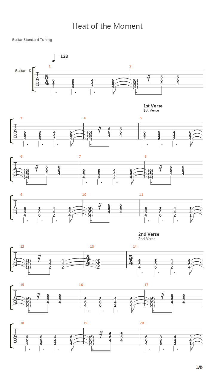 Heat Of The Moment吉他谱