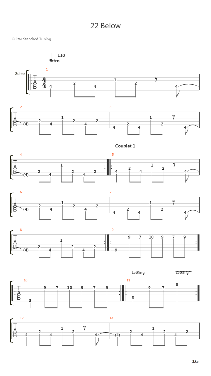 22 Below吉他谱