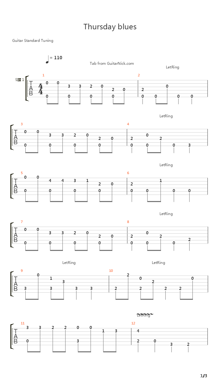 布鲁斯练习 - Thursday Blues吉他谱