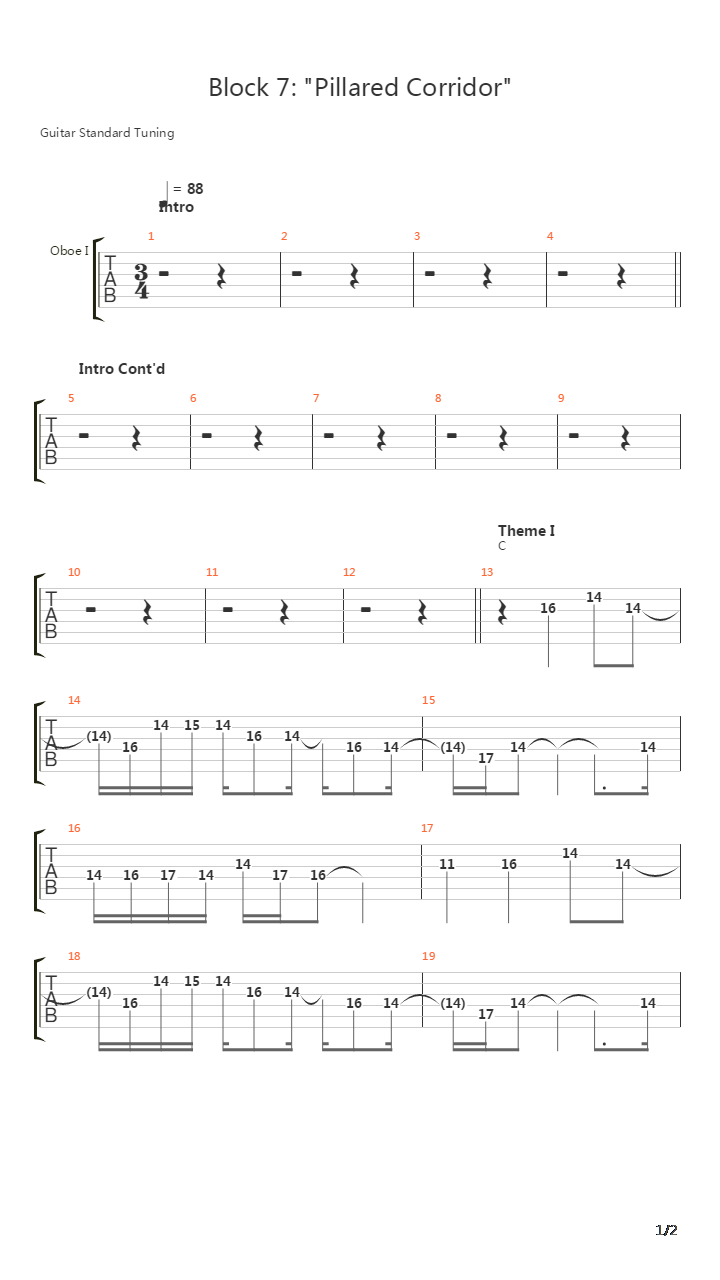 Castlevania 4(恶魔城4) - Pillared Corridor(Stage 7)吉他谱