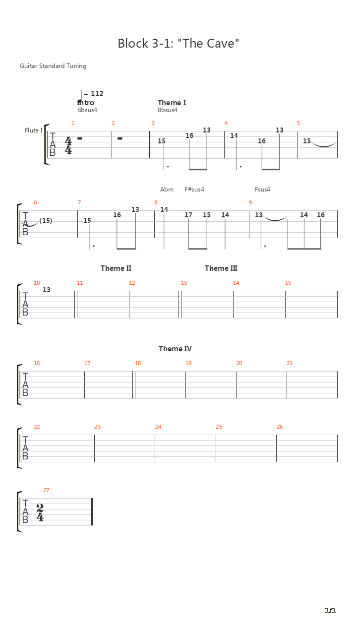 Castlevania 4(恶魔城4) - The Caves(Stage 3-1)吉他谱