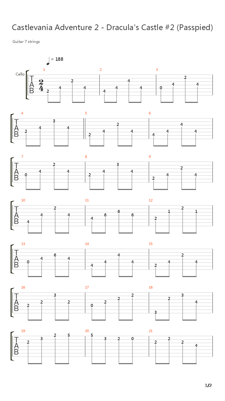 Castlevania(恶魔城) - Passpied(Dracula's Castle #2)吉他谱